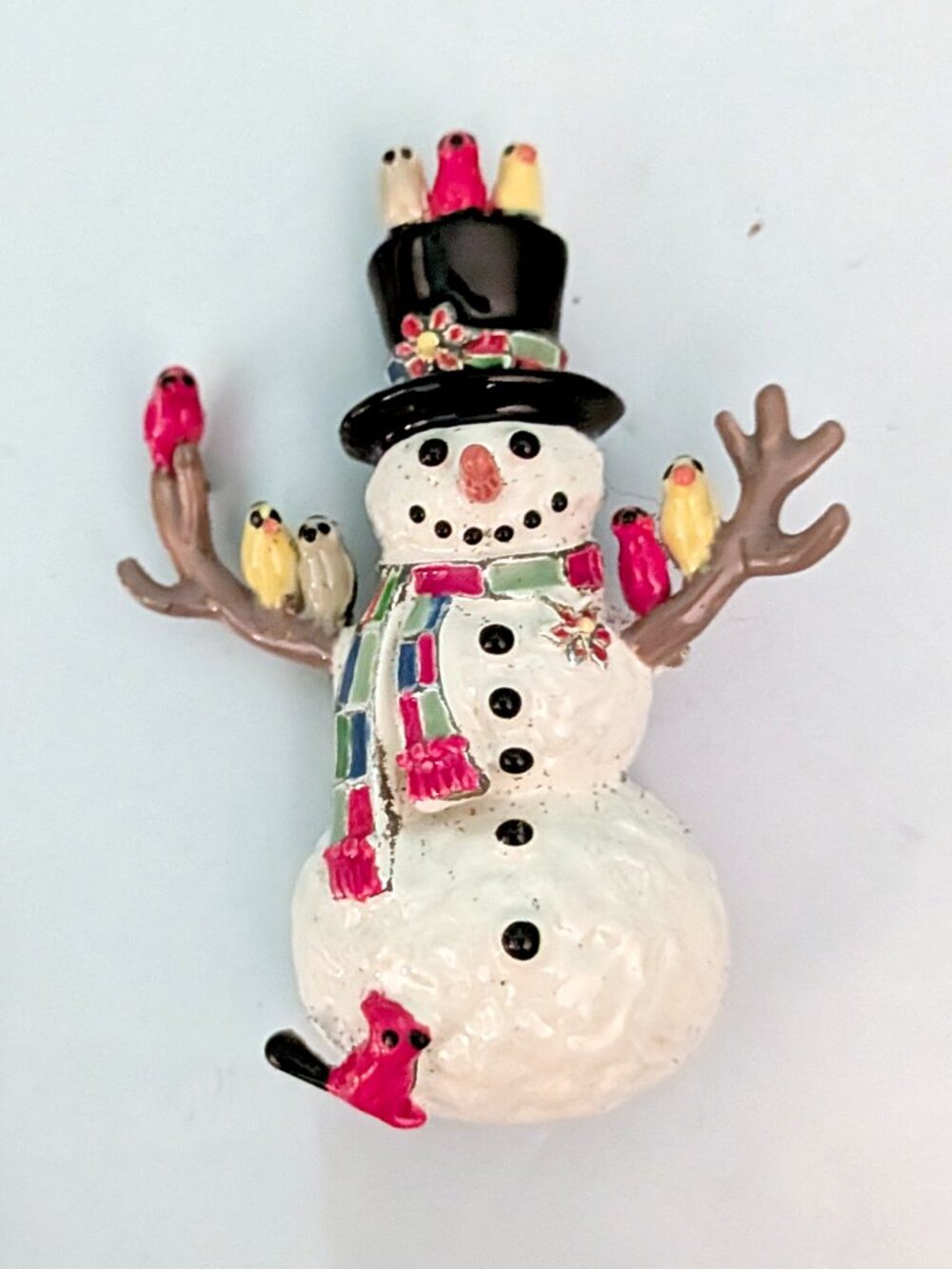 Lenox Snowman Pin Brooch Winter Birds Christmas Holiday Retro Enamel Lapel Rare